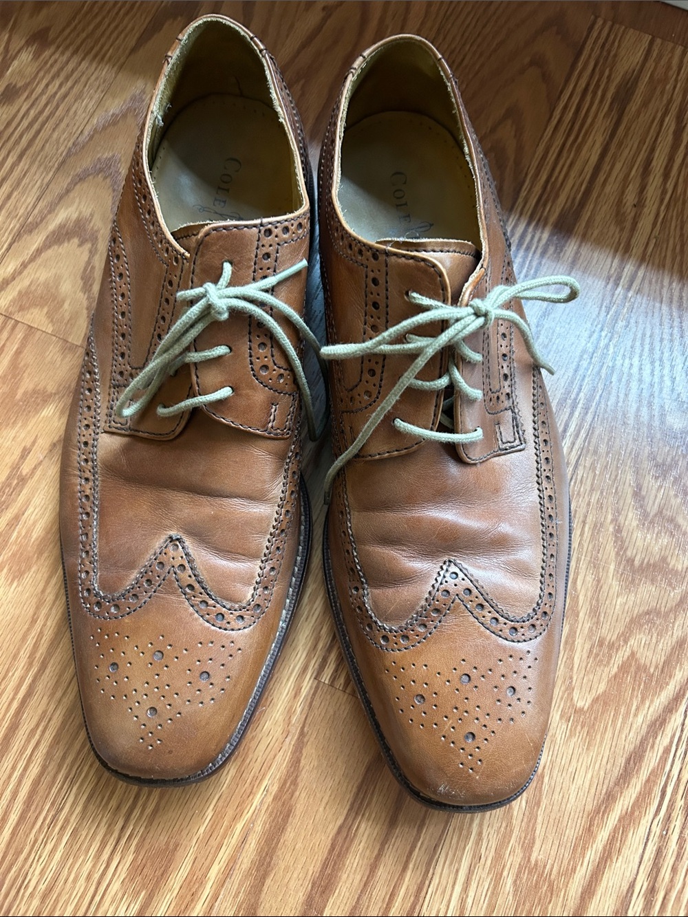 Cole Haan Tan Leather Wingtip Derbys with Light Laces